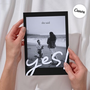 Aankondigingskaart verloving | Datum uitnodigingssjabloon, minimalistische digitale uitnodiging, She Said Yes, afdrukbaar, fotokaart