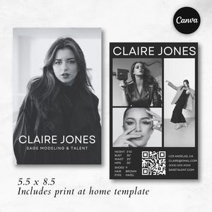 Modeling Zusammengesetzte Kartenvorlage mit QR-Code | Professionelles Canva Zed Kartendesign | Casting Comp Karte Printable | Schauspiel Casting Z Karte