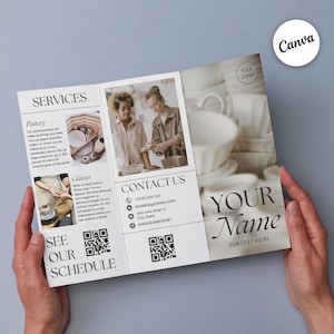 Benutzerdefinierte dreifache Broschüre Vorlage mit QR-Code | Minimalistisches Service Flieger Design | Kunden Handout | Über uns Business Marketing zum Ausdrucken
