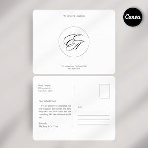 Kaartsjabloon voor zakelijke adreswijziging | Aangepast briefkaart verhuizen naar nieuwe locatie | We zijn verhuisd Aankondiging | Mailer voor kleine bedrijven | Logo: