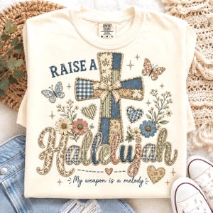 Christliche PNG-Datei, religiöse Grafik, Patchwork-Glaubensdesign, Transfer-DTF-fähige Sublimationsvorlage, T-Shirt-Bastelvorlage, inspirierendes Zitat für Frauen