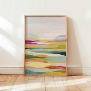 Colorful Abstract Painting  Dopamine Bright Abstract Landscape Mountains Print Trendy Wall Art Color Block Print Maximalist Art