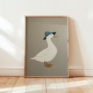 Silly Goose in Hat Wall Art, Funny Farmhouse Animal Print, Whimsical Nursery Decor, Modern Cottagecore Duck Poster, Unframed Matte Artwork