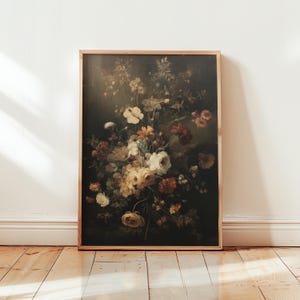 Vintage Herbst Blumendruck, Stimmungsvoller Herbst Botanische Wandkunst, Dunkles Erntedank-Dekor, Stillleben Poster, Mattes Papier, Kostenloser Versand