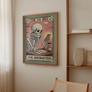 Das Abgelenkte Skelett Wandkunst, Lustiges ADHS Dekor, Tarot Skelett Druck, Soul Deck Poster, Introvert