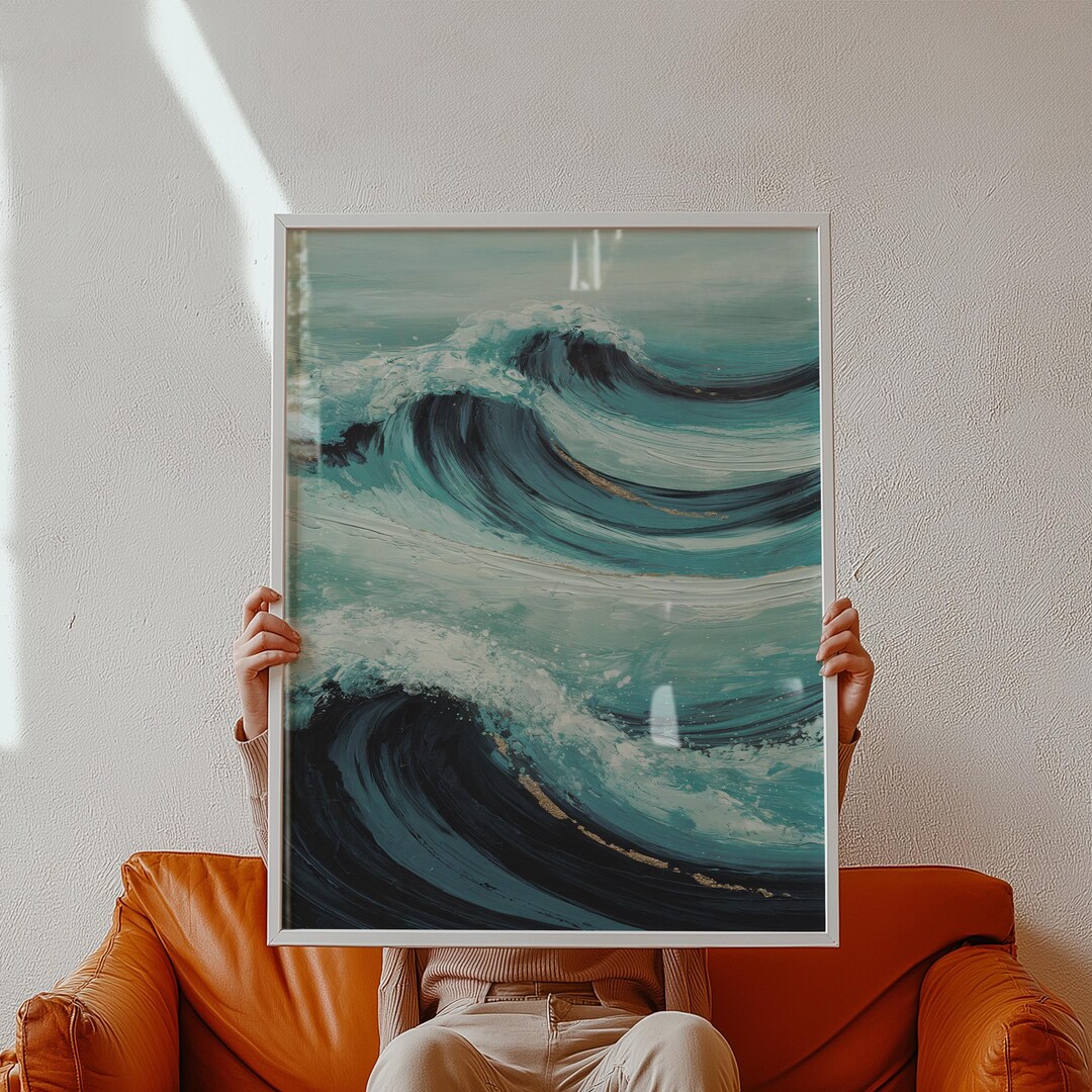 Abstract Ocean Waves Poster Stunning Ocean Art With Gold Accents