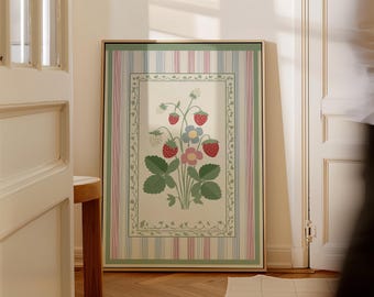 Vintage Erdbeer Druck ~ Cottagecore Küchenwand Kunst ~ Fine Art Giclée Dekor ~ Hochzeitsgeschenk ~ Gartenkunst ~ Erdbeerkunst