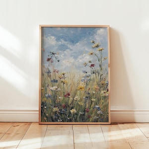Spring Wildflowers Field unframed Wall Art, Vintage Floral Wall Decor, Botanical Landscape Poster Art, Flowers Farmhouse  Large Print