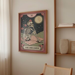 Träumer Skelett Wandkunst, Soul Deck Tarot Druck, Weiches Goth Poster, Introverttierter Raumdekor, moderne emotionale Wandkunst