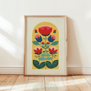 Scandi Folk Art Floral Print: Colorful Nordic Botanical Wall Decor