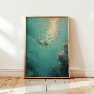 Whimsical Ocean Mermaid Print, Impressionist Art Wall Decor, Pastel Watercolors, Dreamy Nursery & Gallery Room Decoration