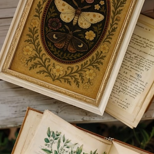 Grafika ścienna „Mroczne Akademie” z ćmą ~ Gotycka entomologia, wydruk giclée ~ Wiktoriański botanik (sztuka bez ramki) ~ Moody Library Whimsigoth Decor zdjęcie 6
