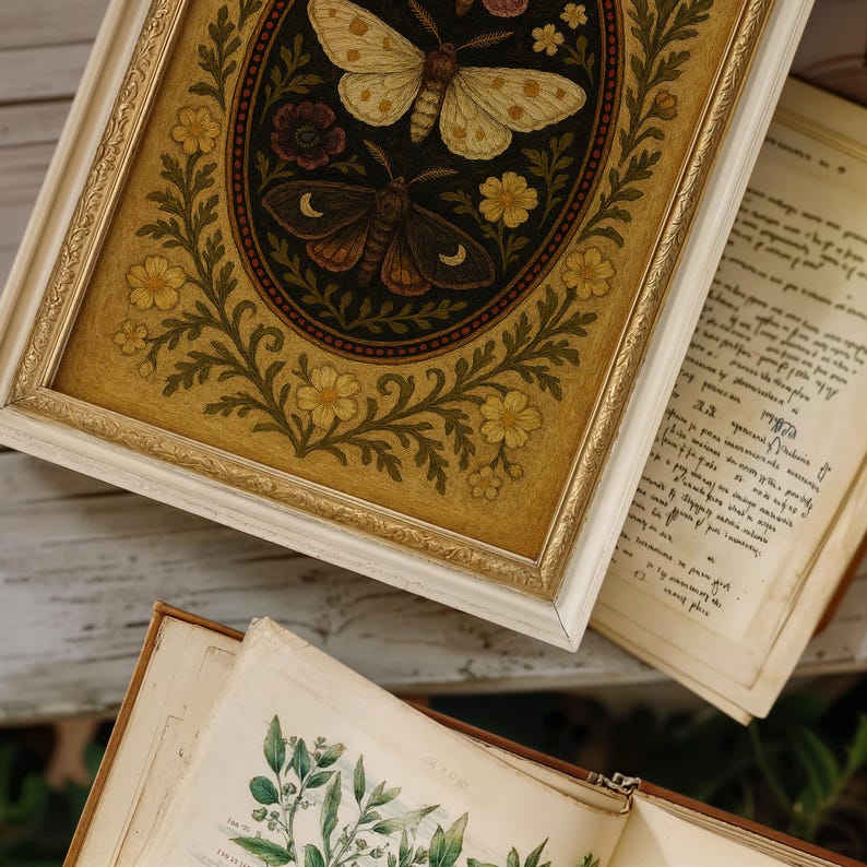 Grafika ścienna „Mroczne Akademie” z ćmą ~ Gotycka entomologia, wydruk giclée ~ Wiktoriański botanik (sztuka bez ramki) ~ Moody Library Whimsigoth Decor zdjęcie 6