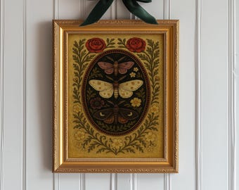 Arte de parede com mariposas em estilo Dark Academia ~ Impressão Giclée de Entomologia Gótica ~ Botânica Vitoriana (Arte sem moldura) ~ Decoração Sombria e Caprichosa para Bibliotecas