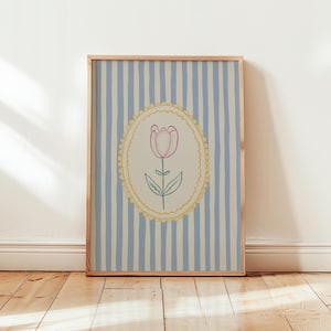 Cottagecore Folk Art Poster, botanische Tulpe, wunderliche Wandkunst, Retro-Kinderzimmerdekor, mattes Papier, kostenloser Versand