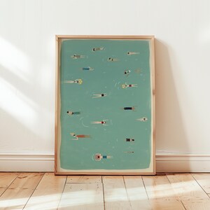 Küstenwandkunst, wunderliches Pool-Poster, Sommer-Wanddekoration, bunte minimalistische Kunst, Retro-Schwimmer-Illustration, Premium-Mattpapier