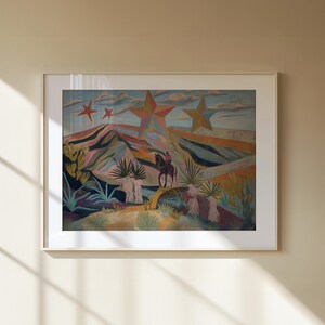 Western Cowboy Wandkunst, Wüstenlandschaft mit Sternen, mutiges südwestliches Poster, ungerahmt, vielseitiges Wohndekor