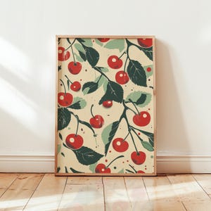 Cherry Pattern Poster Retro Fruit Kitchen Wall Art Vintage Cherry Decor Unframed Matte Print with Free Shipping