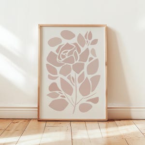 Arte de pared minimalista de rosas, póster floral rosa ruborizado, impresión de arte lineal de flores abstractas, decoración bohemia moderna, póster mate sin marco