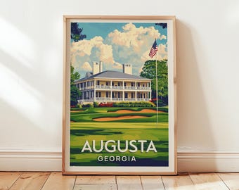Impression de parcours de golf d'Augusta National ~ Art mural de parcours de golf célèbres ~ Illustration de maîtres de golf ~ Cadeau de golfeur ~ Déco homme des cavernes ~ Poster de sport