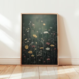 Wildflower Field Wall Art, Vintage Botanical Landscape Sign, Floral Decor, Modern Farmhouse Canvas Art, Field Of Flowers  Print