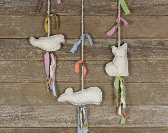 handmade organic cotton/hemp decorative wall charms with plant dyed silk: by kata golda