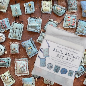 DIY blue amulet kit: stitch your own lucky charm out of indigo-dyed fabric, by kata golda