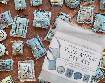 DIY blue amulet kit: stitch your own lucky charm out of indigo-dyed fabric, by kata golda