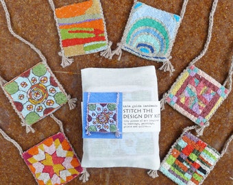 DIY stitch the design: little pieces of art inspired by weavings, paintings, prints, and quilts - recreated with stitch marks, by kata golda