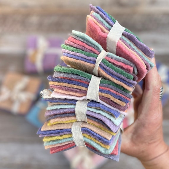 Plant-Dyed Wool Felt Bundle: Assorted Colors, (8) 4" squares