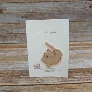 hand-stitched wool felt letterpress card: i love you, cat by kata golda