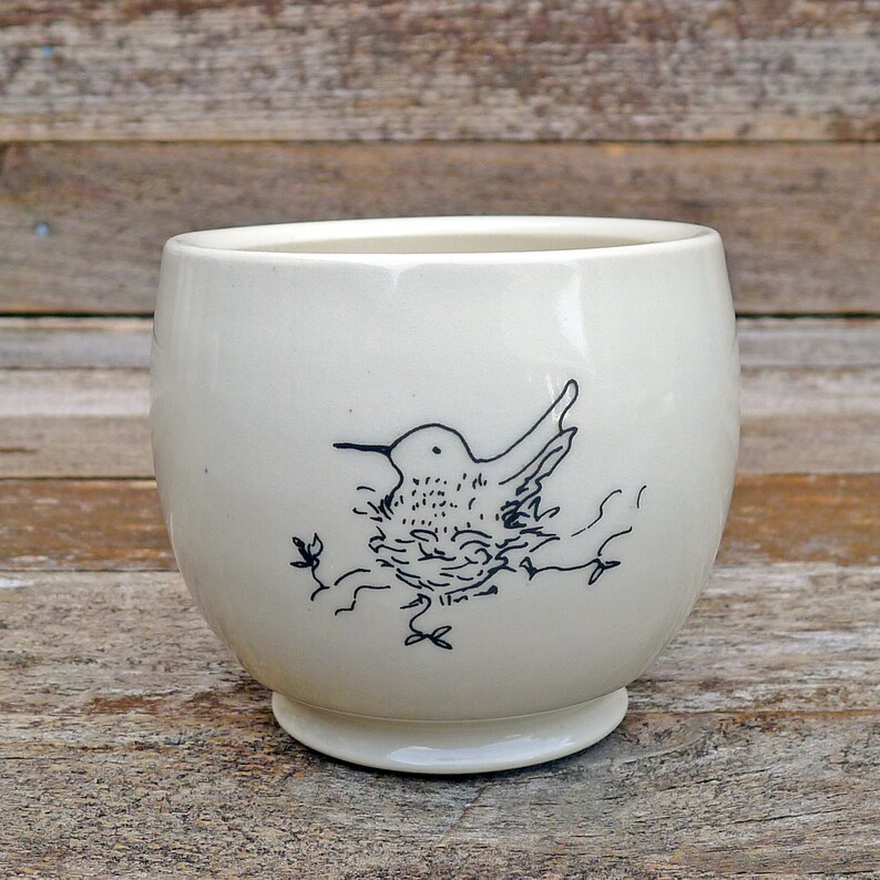 hummingbird by kata golda handmade ceramic cup or planter