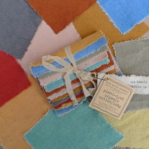 plant-dyed 9oz organic cotton/hemp muslin fabric: 4&quot; squares in 11 colors, by kata golda