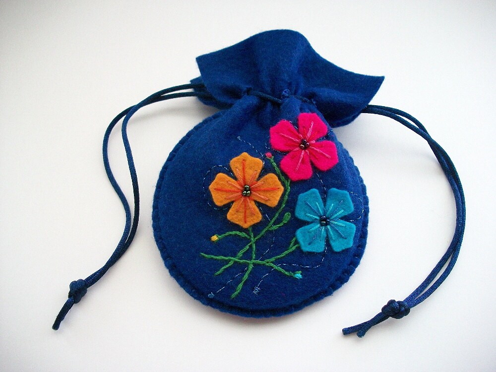 Drawstring Bag Dark Blue Felt Gift Bag Compact Pouch with Etsy