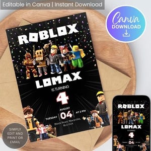 Editable Roblox Birthday Invitation | Printable Party Invite for Kids | Digital Canva Template Download | Gamer Theme