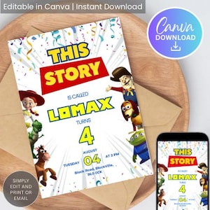 Editable Toy Story Birthday Invitation | Digital Party Invite Template | Pixar Theme | Instant Download | Canva Editable