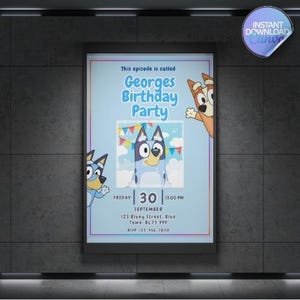 Convite de Aniversário Bluey | Modelo Editável Canva | Convite para Festa Infantil | Download Digital Instantâneo