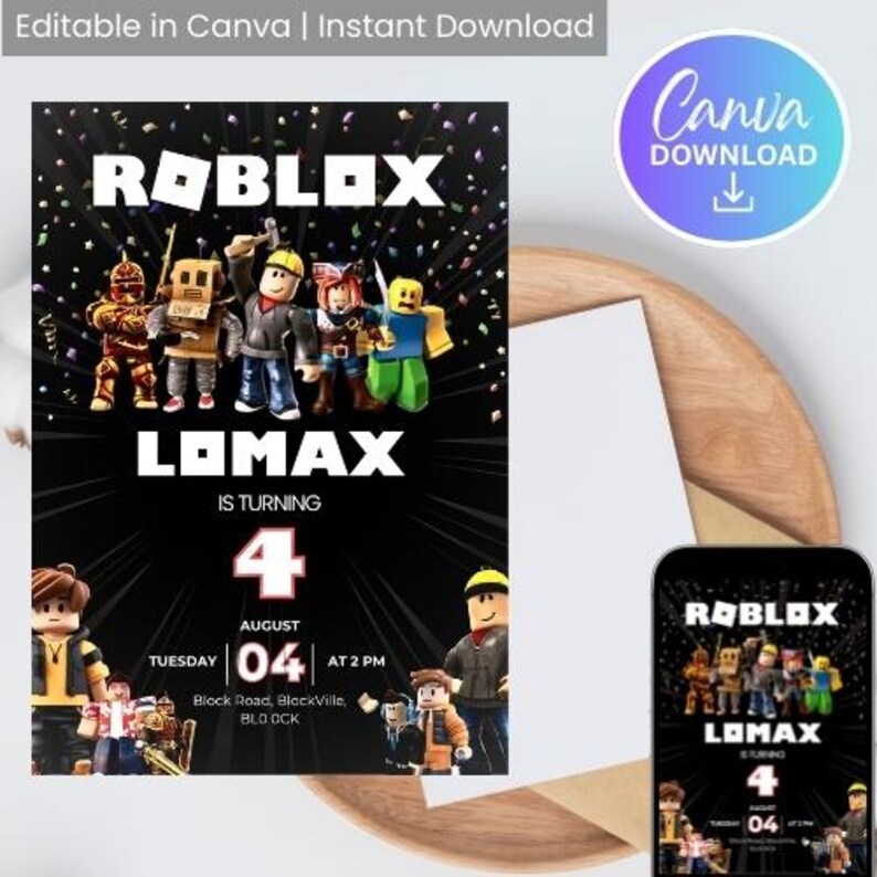 Editable Roblox Birthday Invitation | Printable Party Invite for Kids ...