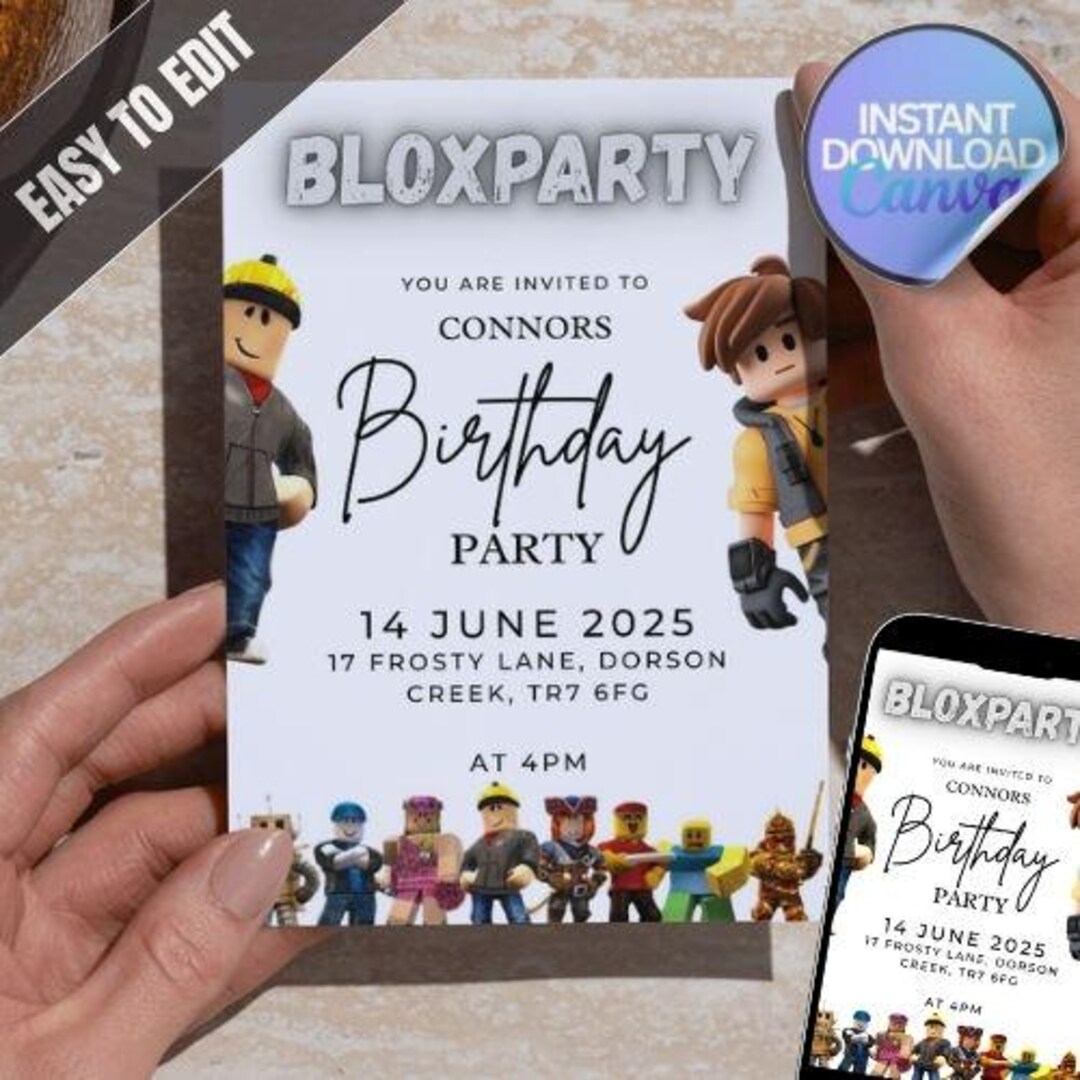 Editable Roblox Birthday Invitation | Bloxparty Digital Download | Boys ...