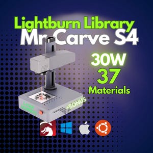 Mr.Carve 30W Fiber Laser Lightburn Library | 37 Material Settings Plug&Play |  Easy Setup +BONUS Hotkey Cheat Sheet