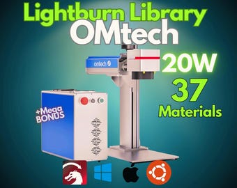 Biblioteca de láseres de fibra OMTech de 20 W Lightburn: 37 configuraciones de materiales + Hoja de trucos con teclas de acceso rápido ADICIONAL