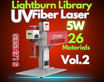 UV5W Fiber Laser Lightburn Bibliothek 26 Materialien Einstellungen–5 Linsen Vol.2 + BONUS!