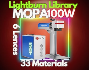 Láser de fibra MOPA 100W Lightburn Configuración de la biblioteca de materiales: 33 materiales, 6 lentes, ¡BONUS incluido!