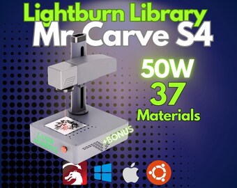 Mr Carve 50W Fiber Laser LightBurn Material Library 37 Tested Materials Instant Digital Download Plug and Play Settings
