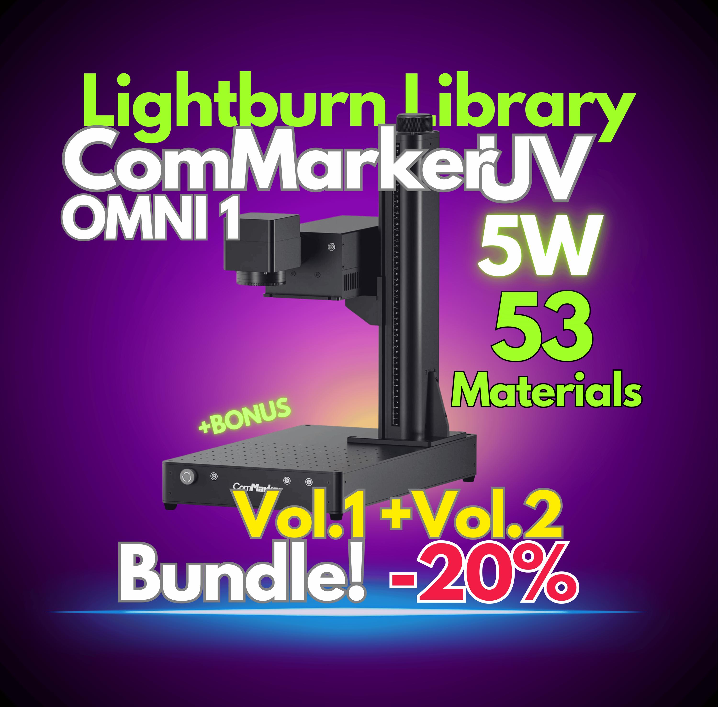 Commarker Omni1 UV5W Laser Engraver Lightburn Library 53 Materials