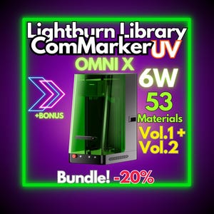 Libreria di materiali ComMarker Omni X UV 6W LightBurn: 53 preset testati (download digitale) immagine 1