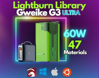 Gweike G3 Ultra 60W MOPA Fiber Laser LightBurn Library 47 Materiali 175 mm Download immediato