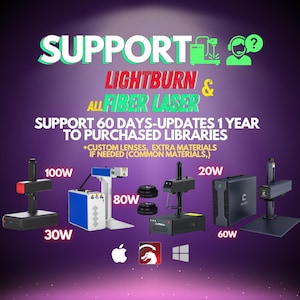 Support laser fibre pour la configuration de la bibliothèque LightBurn avec 60 jours d'aide et 1 an de mises à jour pour tous les modèles de lasers à fibre et tous les matériaux courants