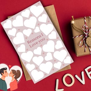 Tarjeta de amor imprimible DIY, tarjeta personalizable con motivos de amor, tarjeta con forma de corazón, saludo de San Valentín para esposo, regalo romántico para él o ella