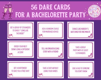 Bachelorette Dare Game, 56 afdrukbare uitdagingskaarten, vrijgezellenavond, leuk avondje uit voor meiden